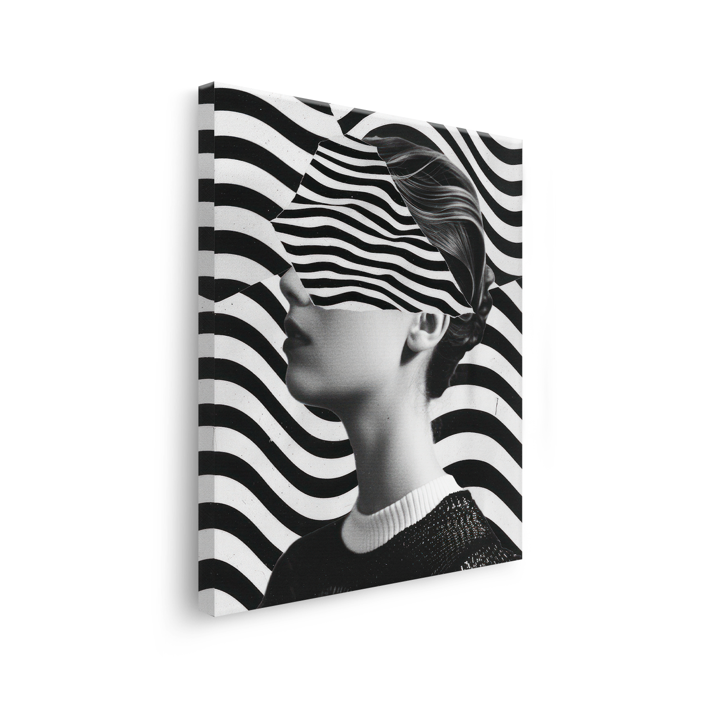 Tablou Canvas Portret de Femeie între Forme Abstracte Alb Negru - IPCVBW-535-3