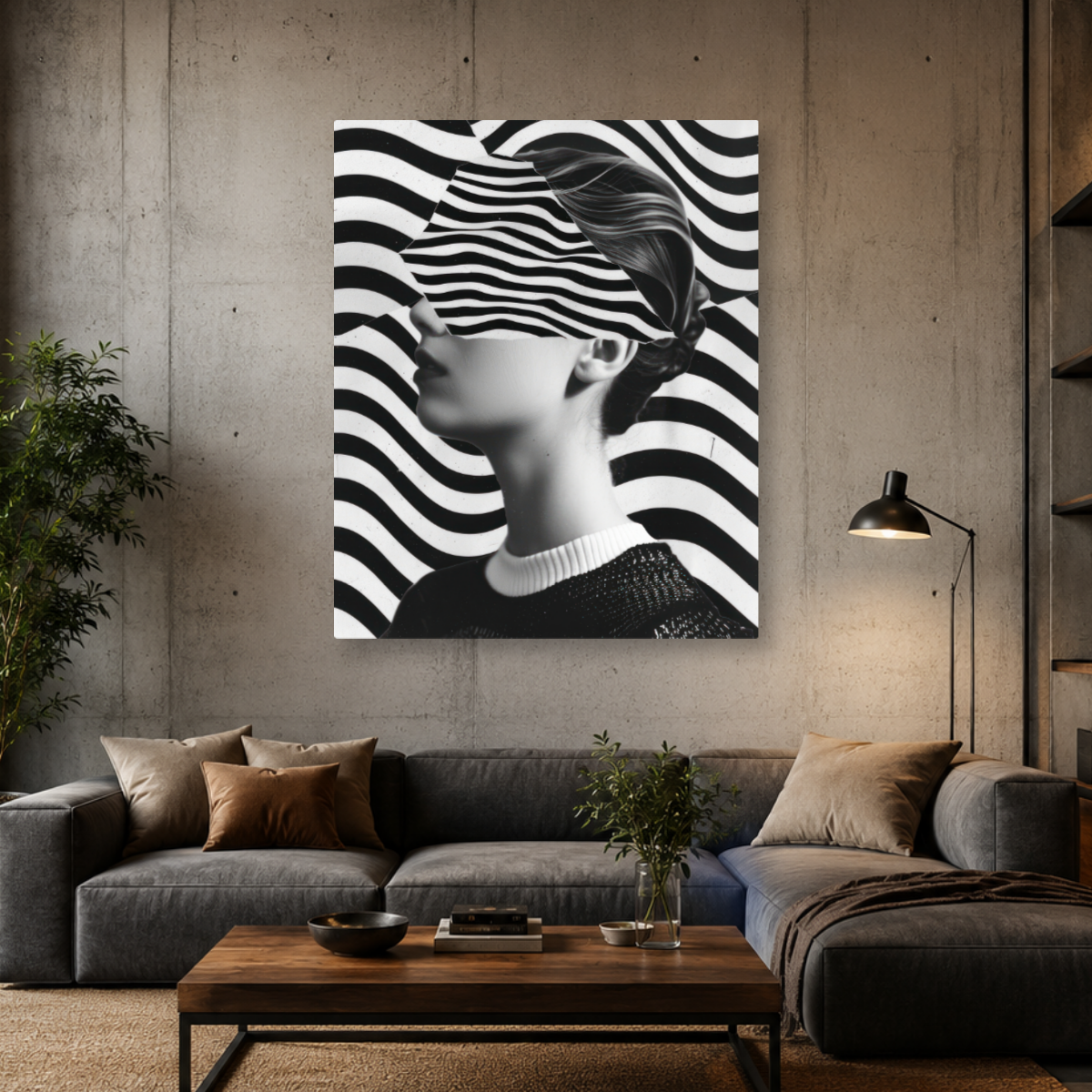 Tablou Canvas Portret de Femeie între Forme Abstracte Alb Negru - IPCVBW-535
