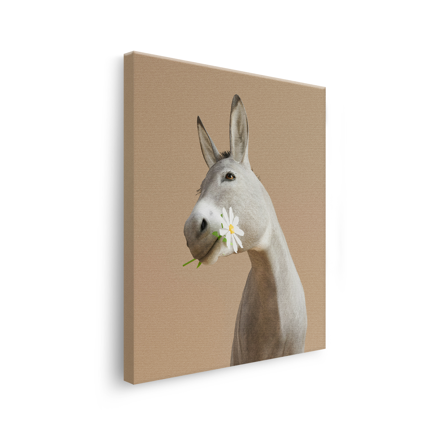 Tablou Canvas Portret de Măgăruș cu Floare, Artă Modernă, Bej-Gri