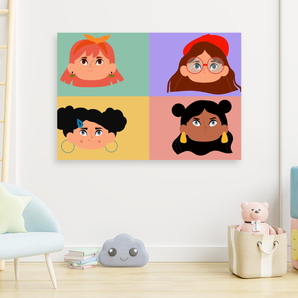 Tablou Canvas Portrete Fetițe Stil Cartoon, Artă pentru Copii, Multicolor IPCVCOP-450