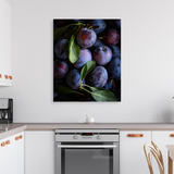Tablou Canvas Prune Coapte cu Frunze Verzi, Compoziție Naturală, Negru IPCVALI-384