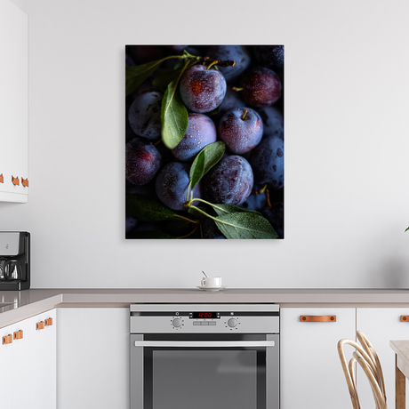 Tablou Canvas Prune Coapte cu Frunze Verzi, Compoziție Naturală, Negru IPCVALI-384