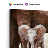 Tablou Canvas Pui de Elefant cu Mama sa, Natură Africană, Maro-Bej