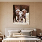 Tablou Canvas Pui de Elefant cu Mama sa, Natură Africană, Maro-Bej IPCVANI-318