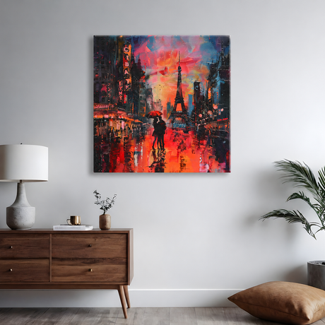 Tablou Canvas Seară Romantică Lângă Turnul Eiffel, Roșu-Albastru