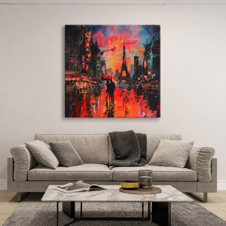 Tablou Canvas Seară Romantică Lângă Turnul Eiffel, Roșu-Albastru