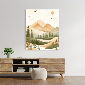 Tablou Canvas Serenitate in Natura, Stil Japandi, Bej-Verde IPCVBST-28, Living Room
