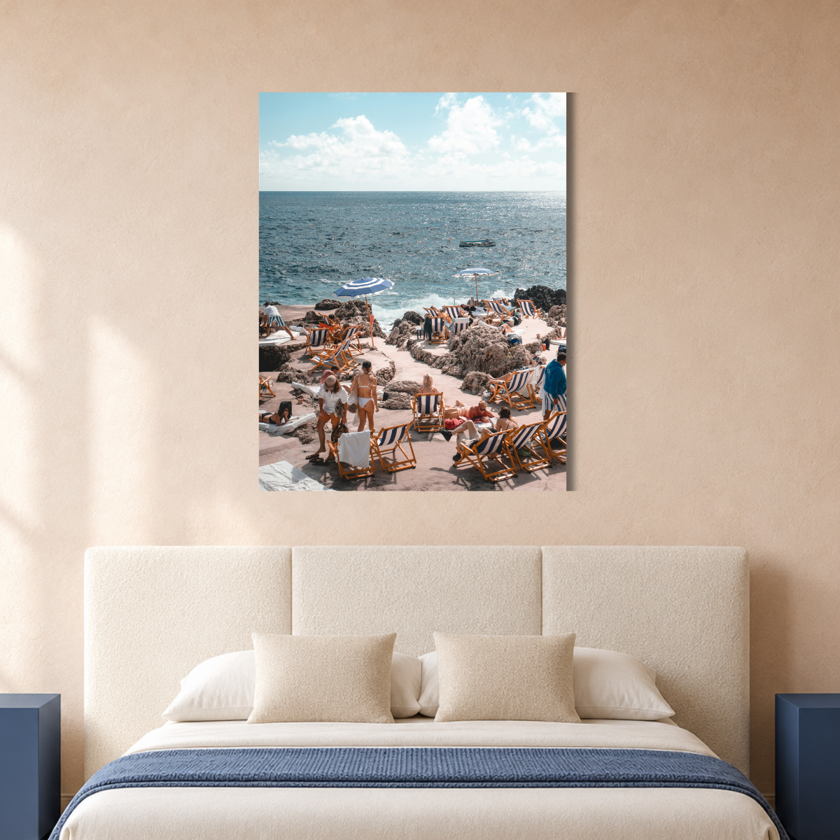 Tablou Canvas Siluete pe Plajă la Apus, Peisaj Marin, Capri, Italia, Bej-Albastru - IPCVCTY-569