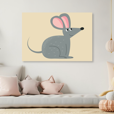 Tablou Canvas Șoricel Ilustrație Minimalistă, Decor Cameră Copii, Bej-Gri IPCVCOP-451