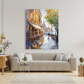 Tablou Canvas Strada Pitoreasca Insorita, Acuarela, Ocru-Albastru IPCVBST-19, Living Room