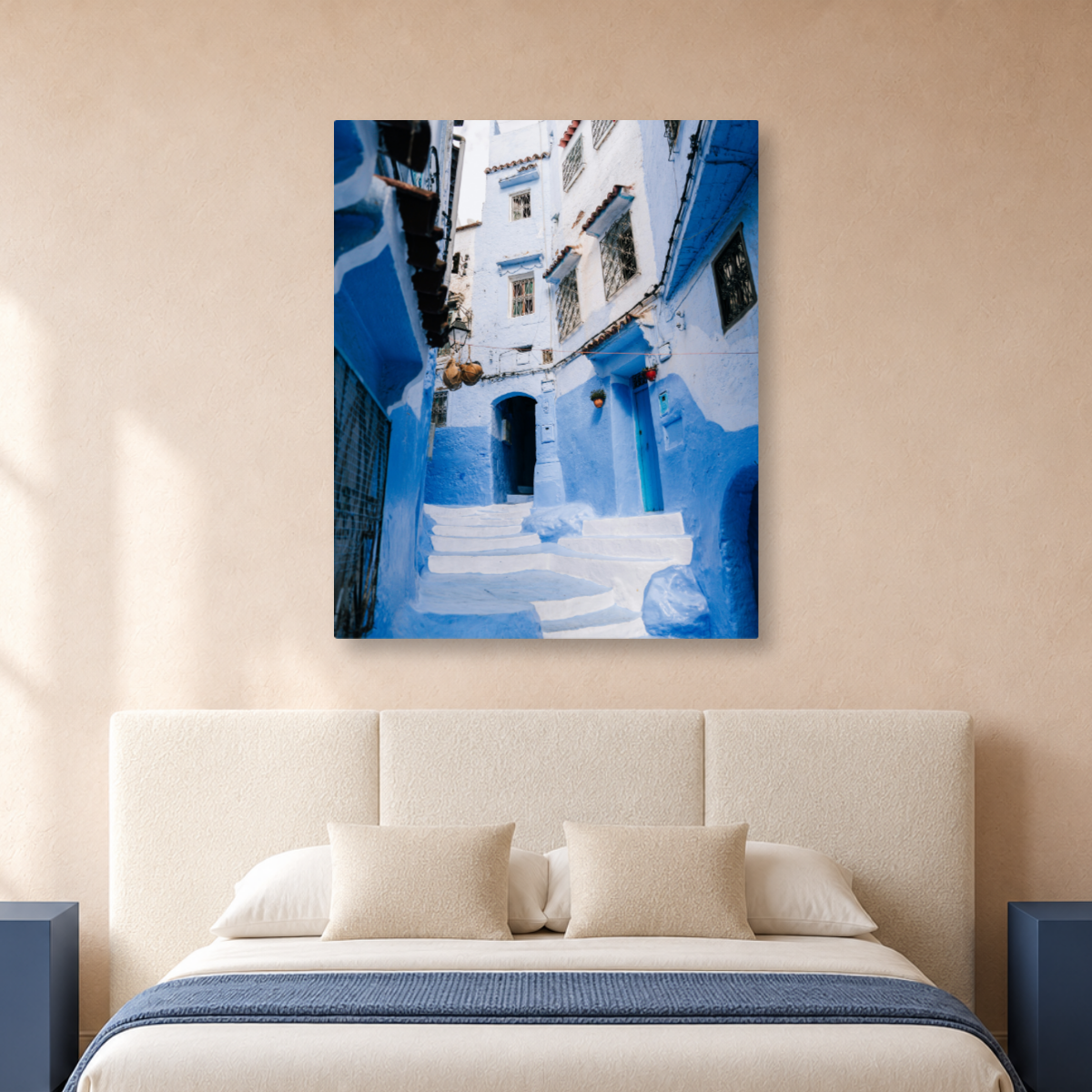Tablou Canvas Străduță Albastră Chefchaouen, Maroc Autentic, Albastru Intens -IPCVCTY-567