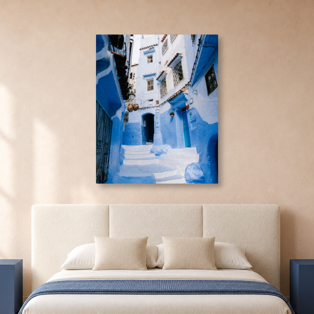 Tablou Canvas Străduță Albastră Chefchaouen, Maroc Autentic, Albastru Intens -IPCVCTY-567