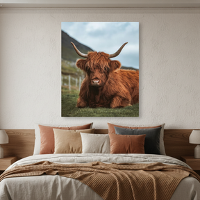 Tablou Canvas Taur Scoțian, Natură Rurală, Maro-Verde IPCVANI-324