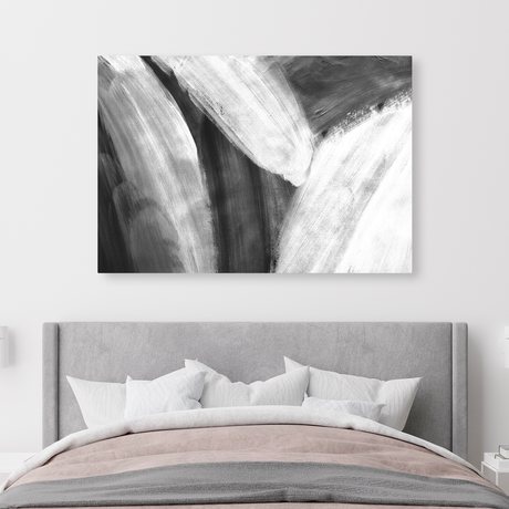 Tablou Canvas Textură Abstractă Pensulată, Modern, Alb-Negru IPCVBST-12, Dormitor