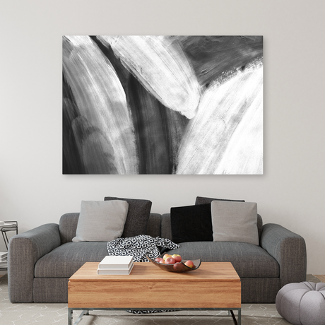 Tablou Canvas Textură Abstractă Pensulată, Modern, Alb-Negru IPCVBST-12, Living Room