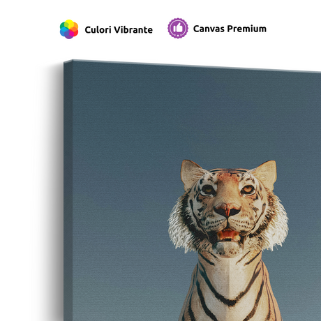 Tablou Canvas Tigru Alb în Lumină Caldă, Fotografie Artistică, Alb-Bej