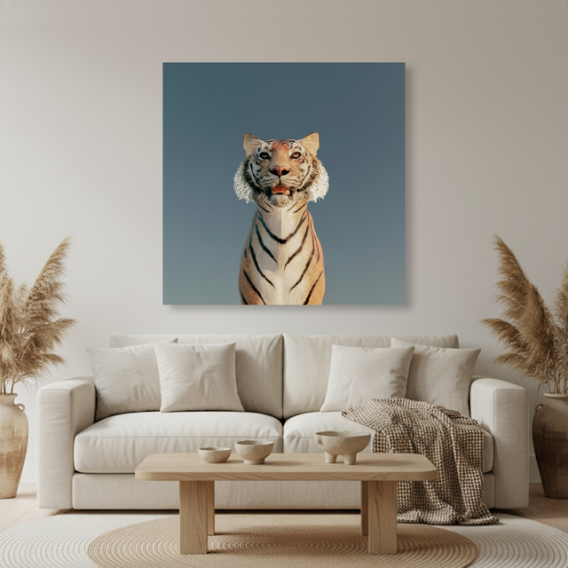 Tablou Canvas Tigru Alb în Lumină Caldă, Fotografie Artistică, Alb-Bej IPCVANI-345
