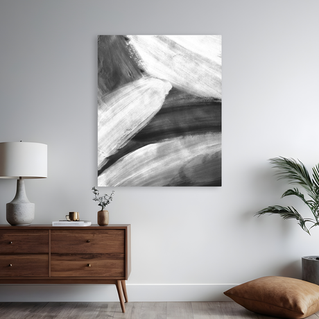 Tablou Canvas Valuri Abstracte Monocrome, Expresionist, Alb-Negru IPCVBST-16, Hol Intrare