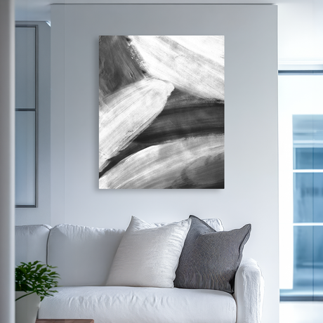 Tablou Canvas Valuri Abstracte Monocrome, Expresionist, Alb-Negru IPCVBST-16, Living Room
