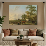 Tablou Canvas Viață Rurală Liniștită, Pictură Clasică, Verde-Bej IPCVART-485