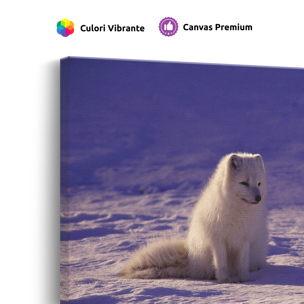 Tablou Canvas Vulpe Polară în Peisaj Arctic, Natură Sălbatică, Alb-Albastru