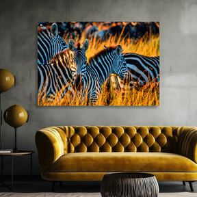 Tablou Canvas Zebre în Savana Africană, Wildlife Natural, Galben-Verde IPCVANI-301